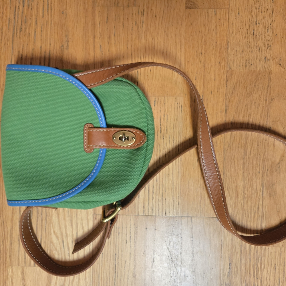 FOSSIL Green and Brown Leather Trim Crossbody Bag